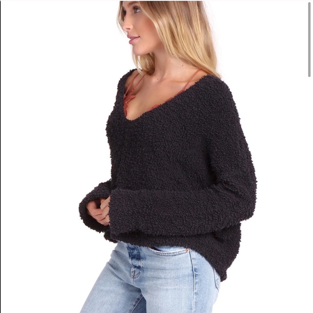 NWT Free People cropped black popcorn sweater XS